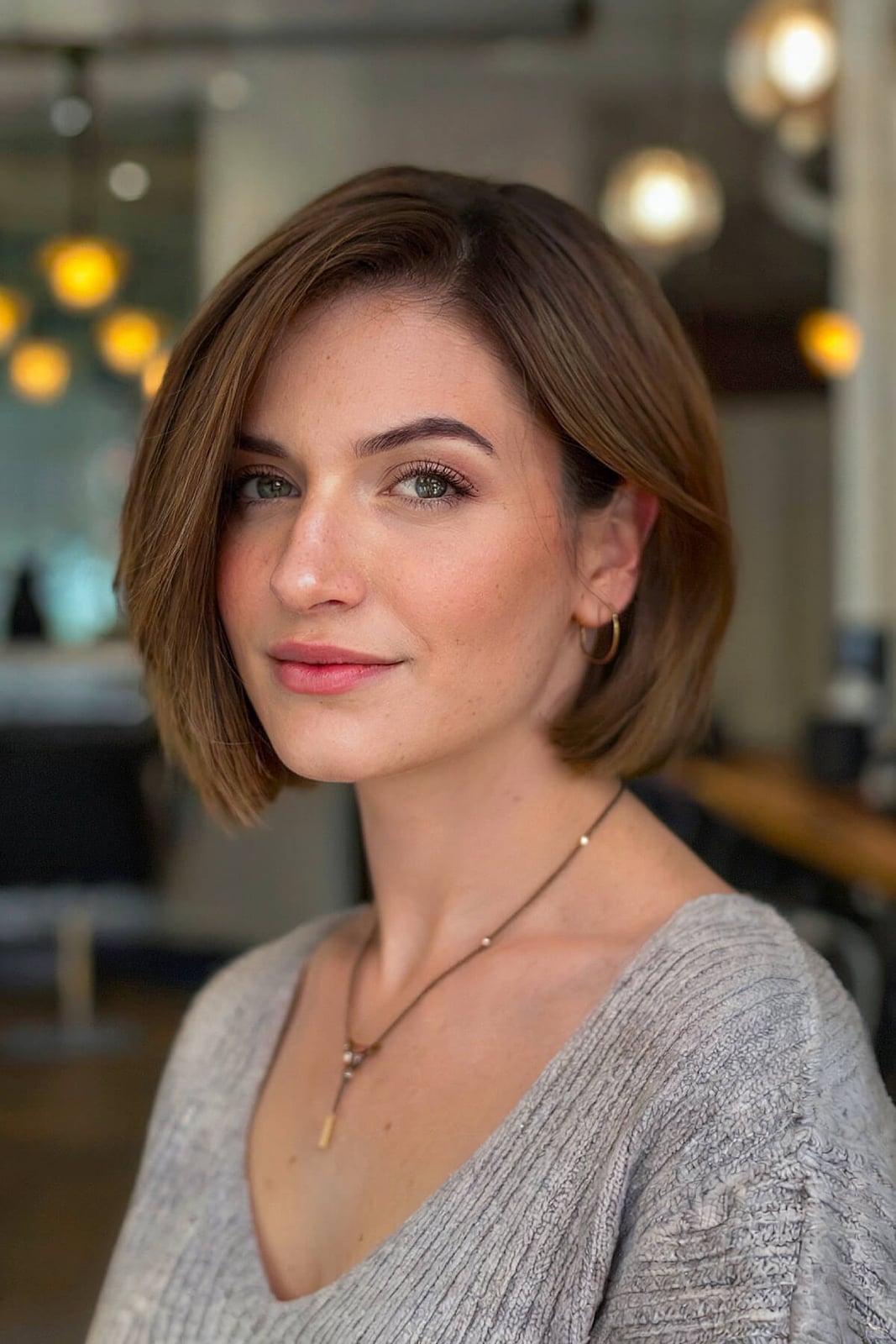 Collarbone Bob Medium Brown Voluminous Blowout — Simple Short Bob Hairstyles