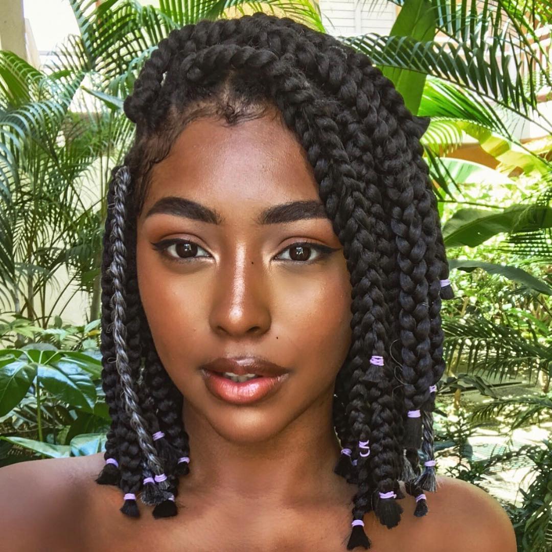 Black Collarbone Micro Braids Bob — Simple Short Braids