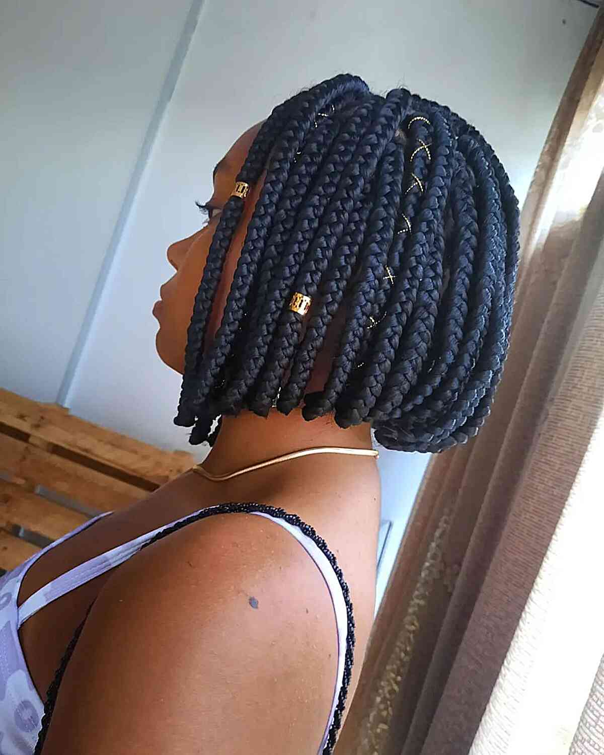 Neat Brown Box Braids Rounded Shape — Simple Short Braids
