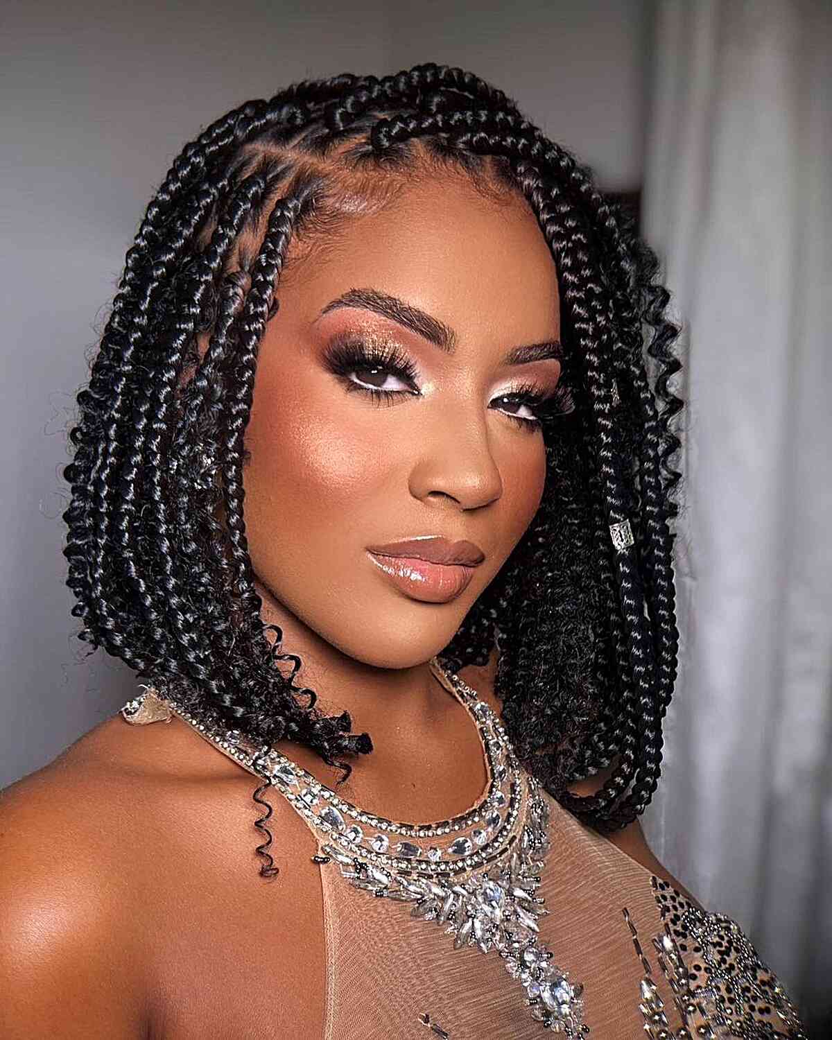 Chin Length Curly Box Braids Bob — Simple Short Braids