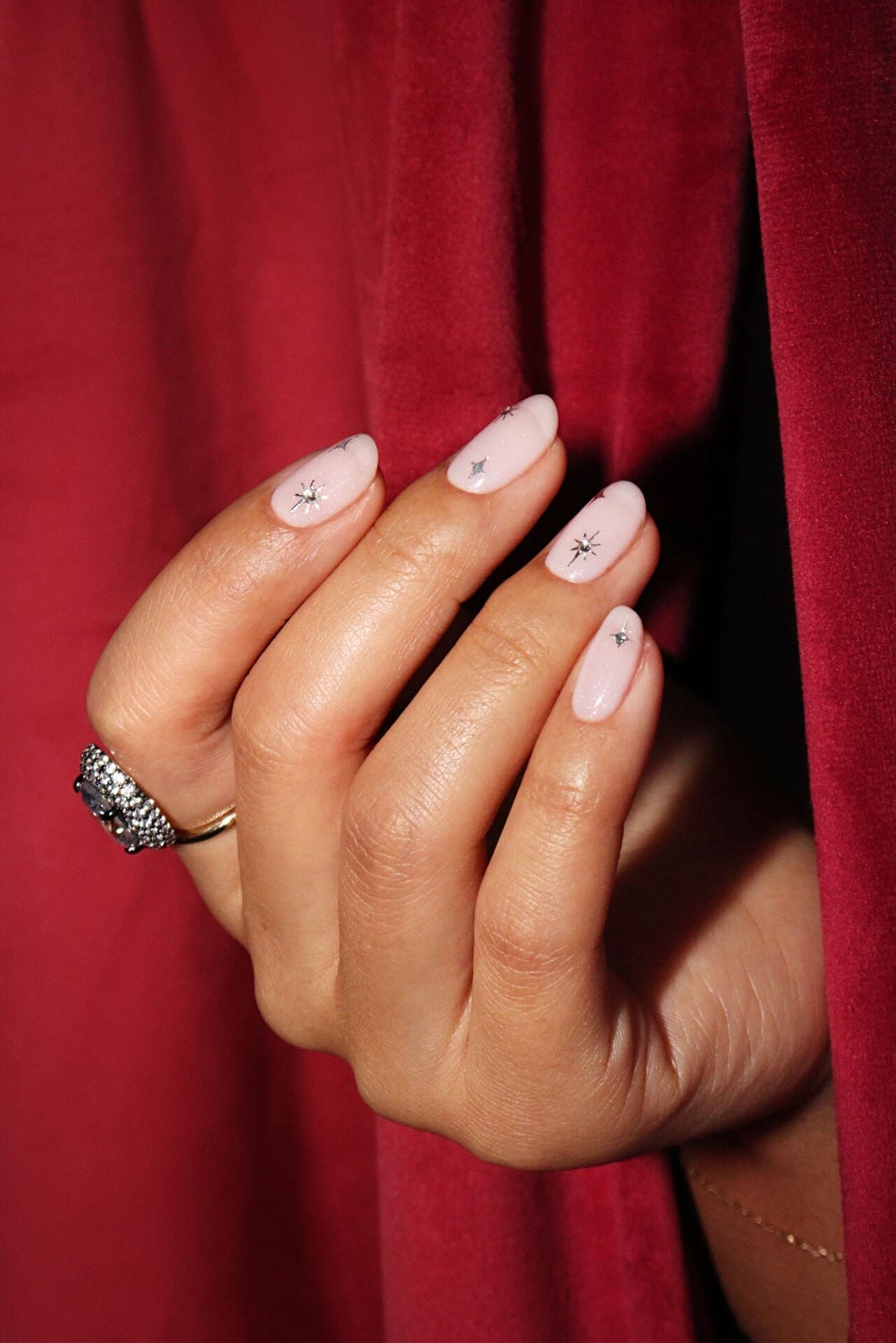 Milky Pink Silver Star Charm Short Almond Nails Milky Pink Silver Star Charm Short Almond Nails — Simple Short Classy Nails