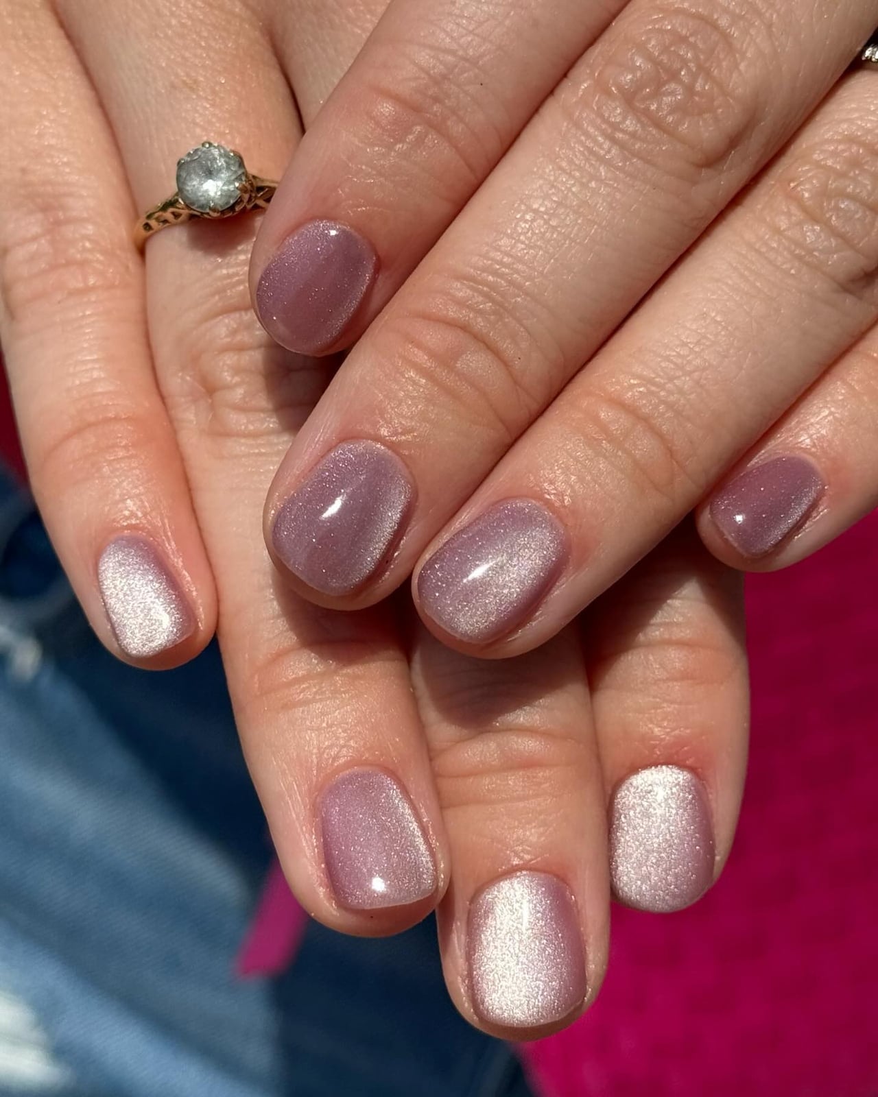 Mauve Cat-Eye Shimmer Short Square Nails Mauve Cat-Eye Shimmer Short Square Nails — Simple Short Classy Nails