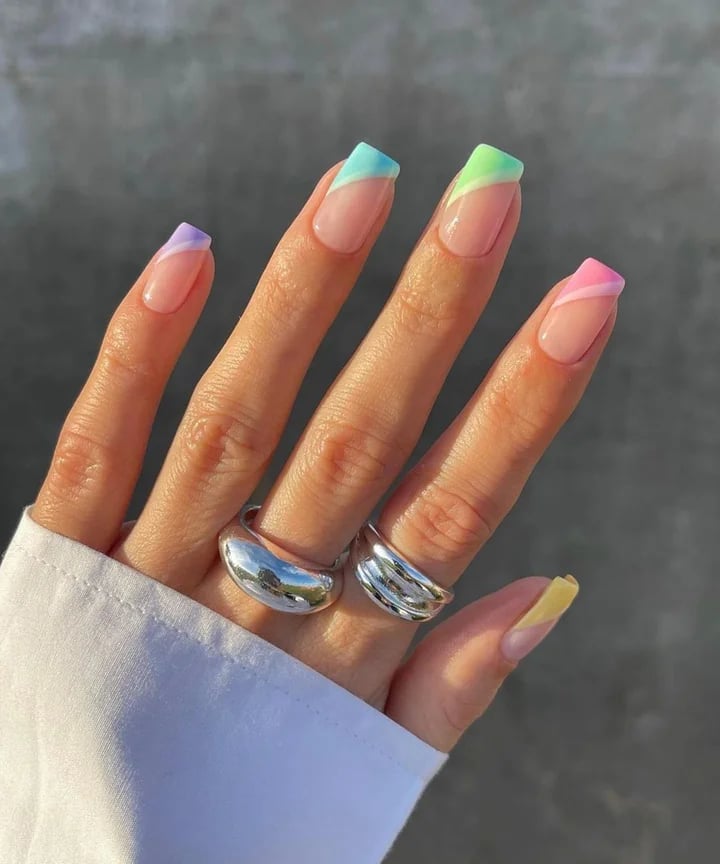 Short Almond Nails With Pastel Gradient French Tips Short Almond Nails With Pastel Gradient French Tips — Simple Short French Tip Nails