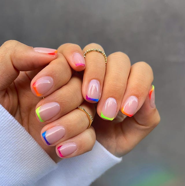 Short Square Nails With Neon Multi-Color French Tips Short Square Nails With Neon Multi-Color French Tips — Simple Short French Tip Nails