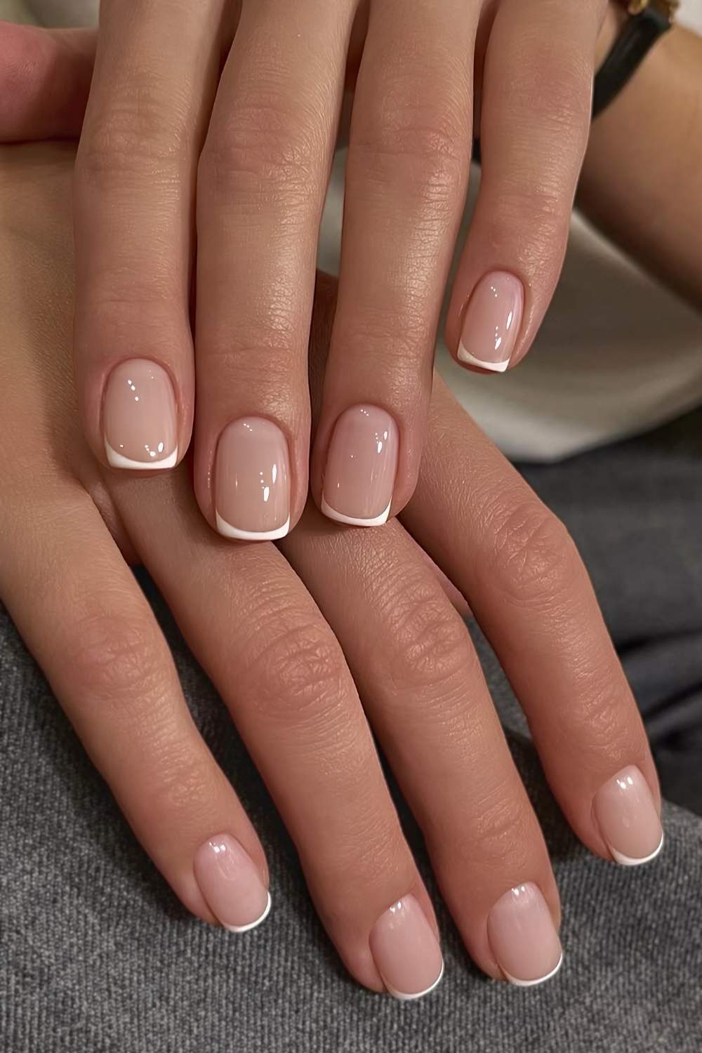 Short Square Nails With Micro White French Tips, Glossy Short Square Nails With Micro White French Tips, Glossy — Simple Short French Tip Nails