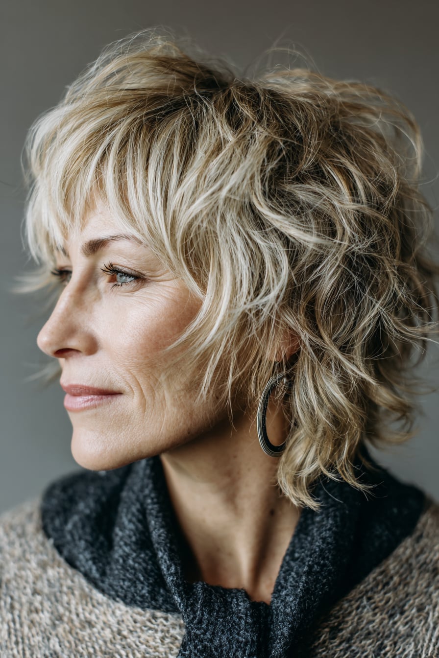 Ear Length Ash Blonde Shag With Wispy Curtain Bangs — Simple Short Shag Haircuts