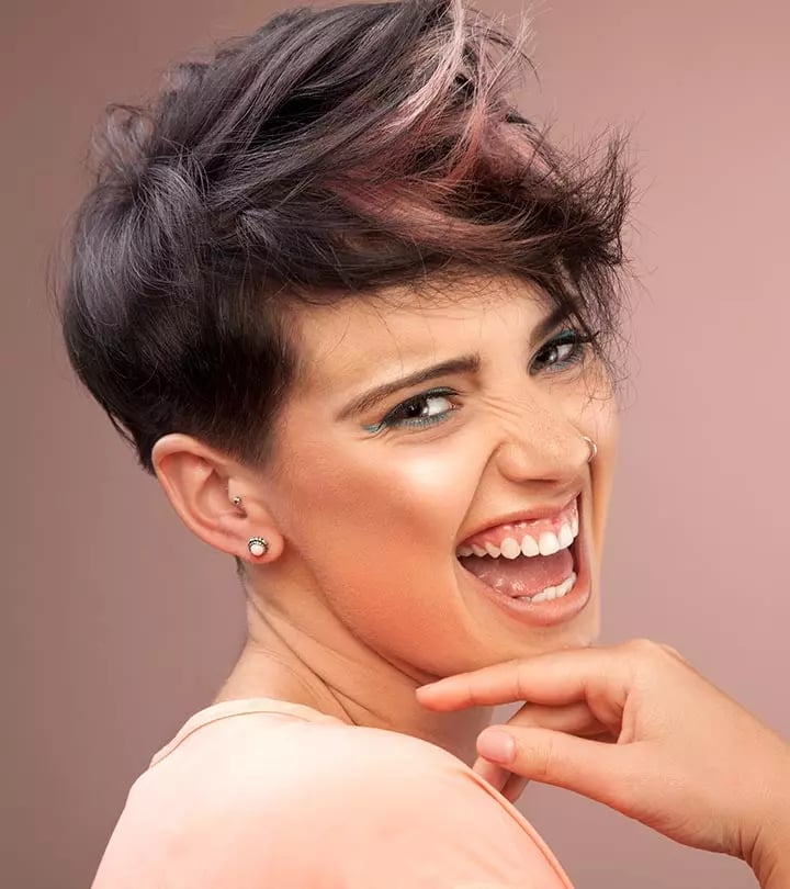 Ear Length Shag With Pink and Purple Streaks — Simple Short Shag Haircuts