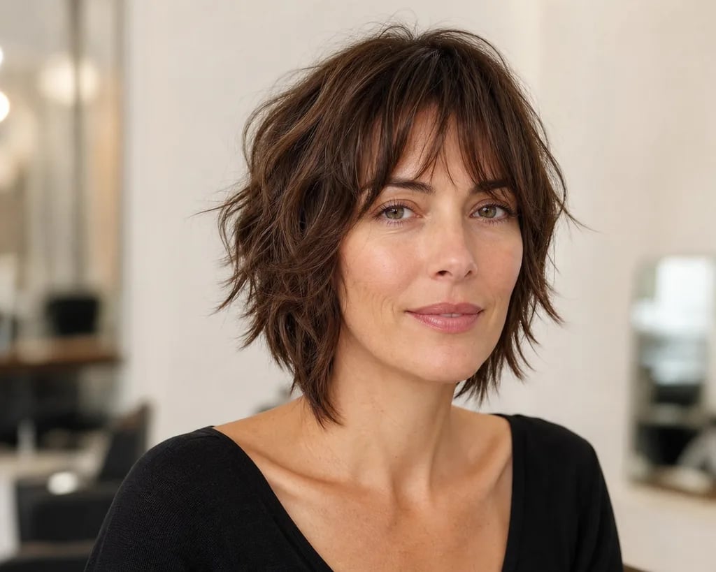 Dark Brown Collarbone Shag With Curtain Bangs — Simple Short Shag Haircuts