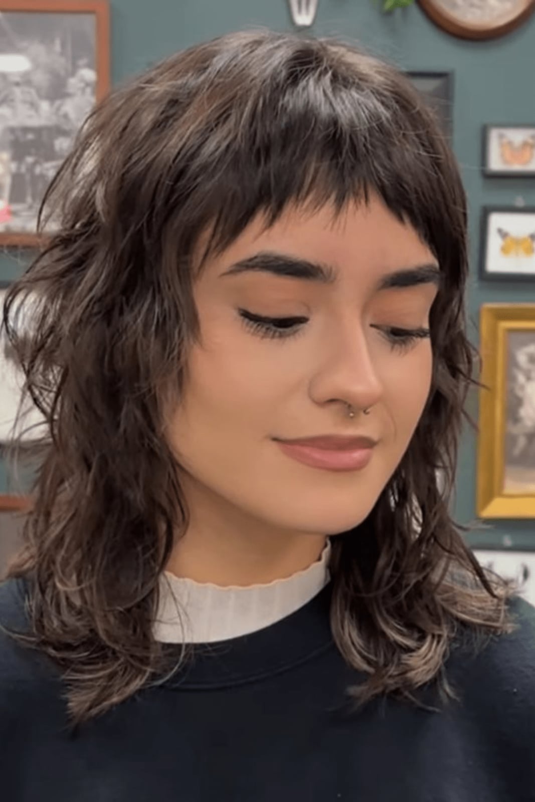 Shoulder Length Dark Brown Shag With Micro Bangs — Simple Short Shag Haircuts