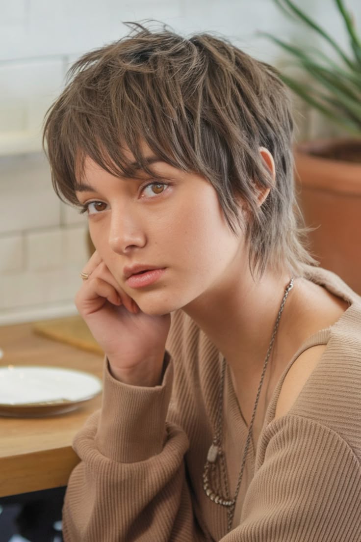 Ear Length Dark Brown Shag With Piecey Bangs and Air Dried — Simple Short Shag Haircuts