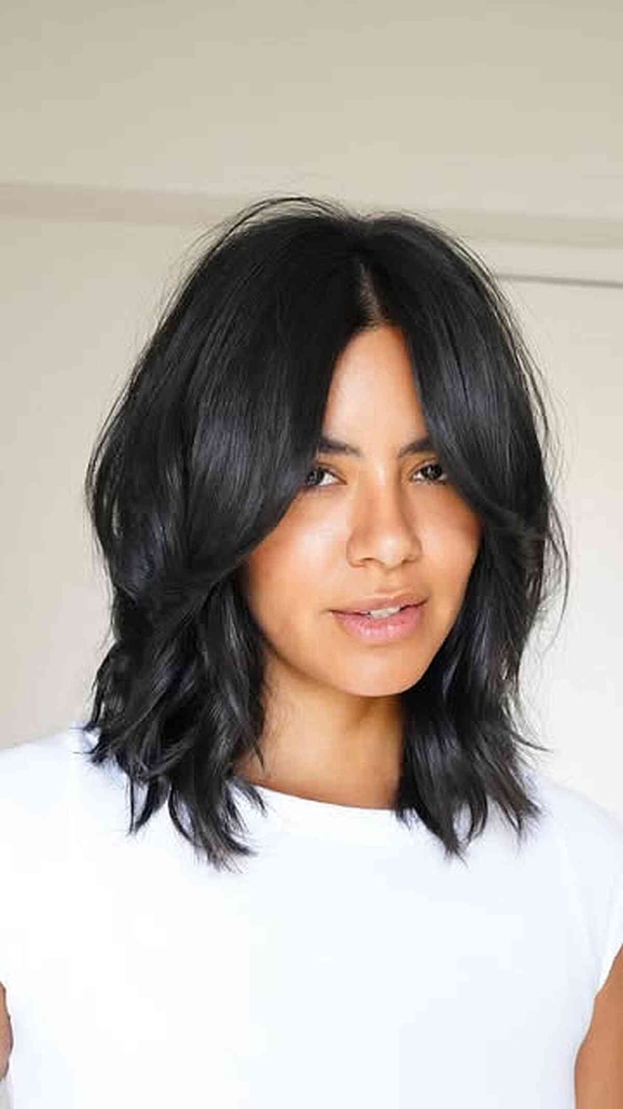 Layered Shag With Curtain Bangs — Simple Shoulder Length Haircuts