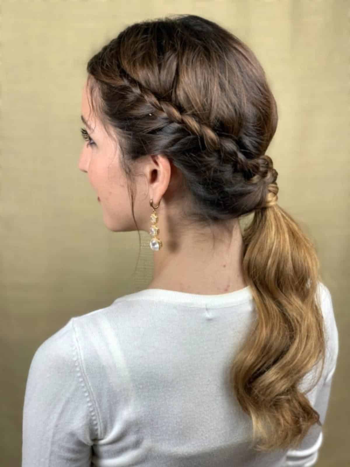 Mid-Back Two-Strand Side Braid Into Ponytail — Simple Side Part Braids