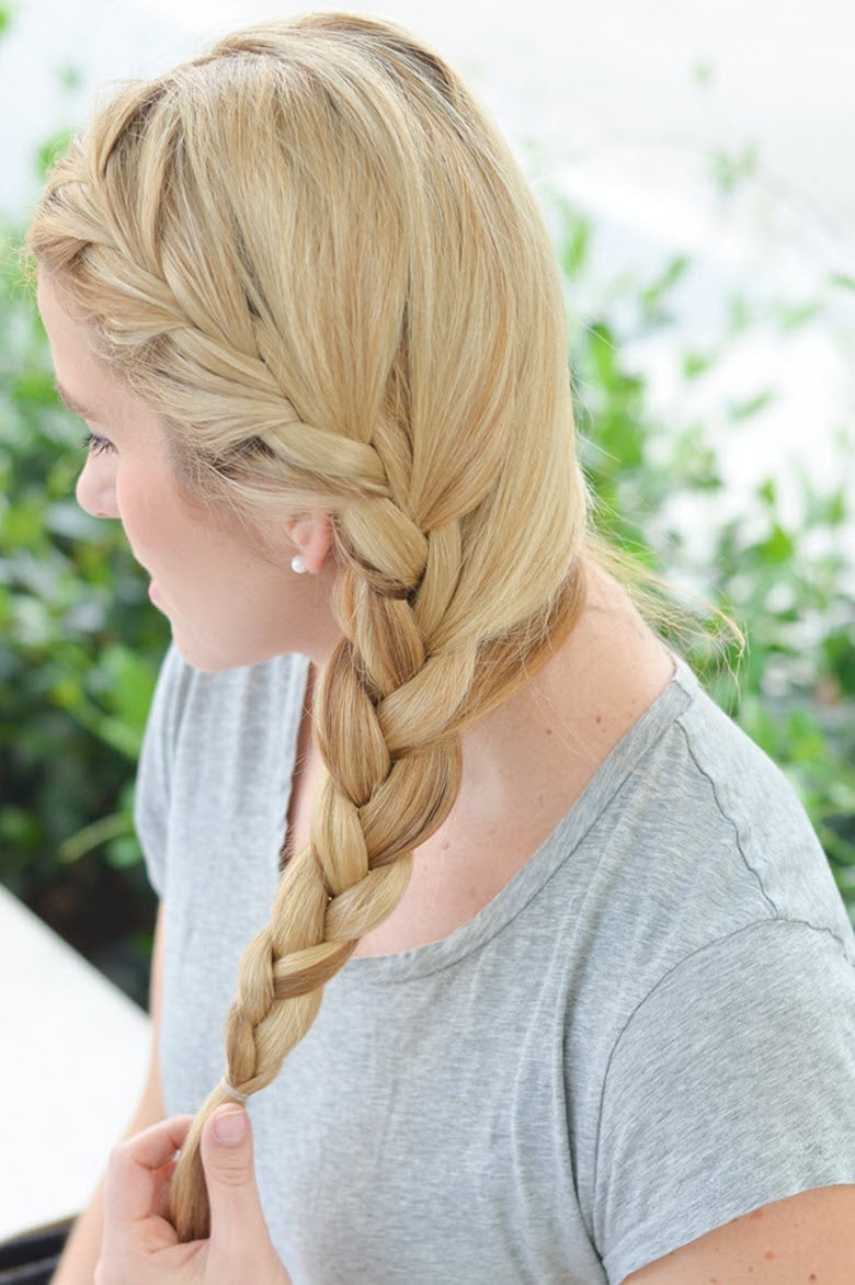 Mid-Back Blonde Dutch Braid, Close-Up Take — Simple Side Part Braids