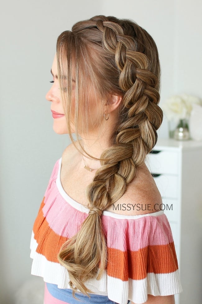 Mid-Back Blonde Dutch Braid With Wisps, Everyday Version — Simple Side Part Braids