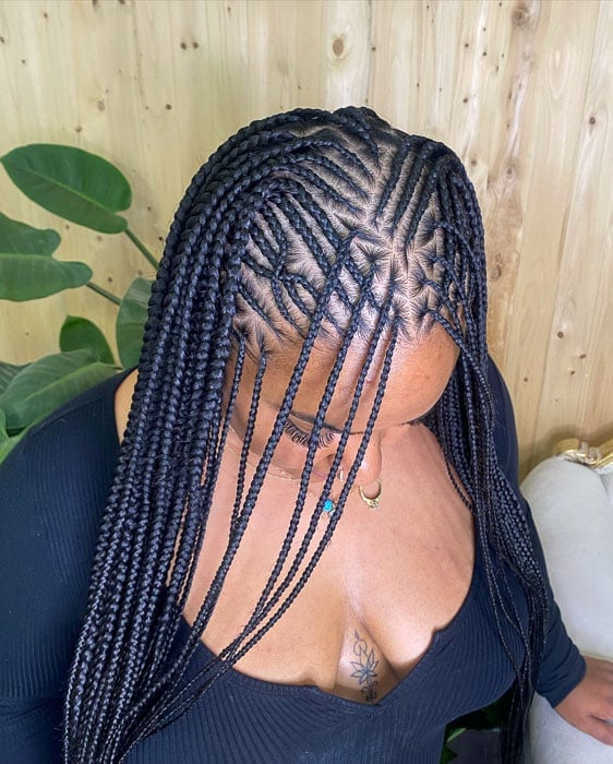 Mid-Back Box Braids With Geometric Parting — Simple Side Part Braids
