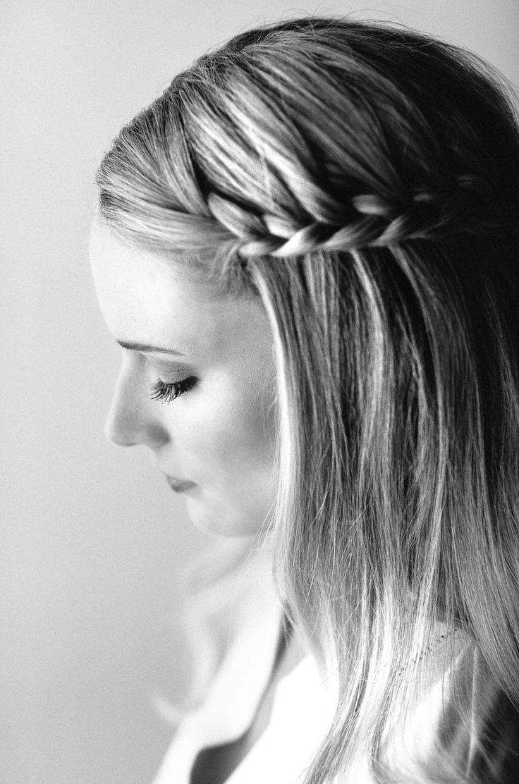 Shoulder Length Crown Braid With Blonde Highlights — Simple Side Part Braids