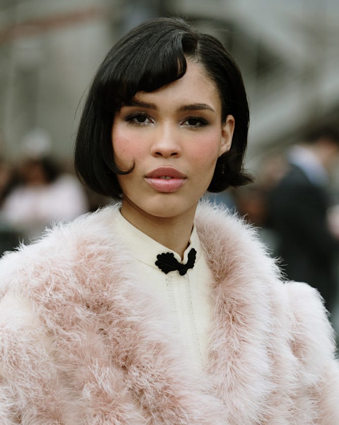 Dark Brown Chin Bob With Textured Side Bangs — Simple Side Swept Bangs