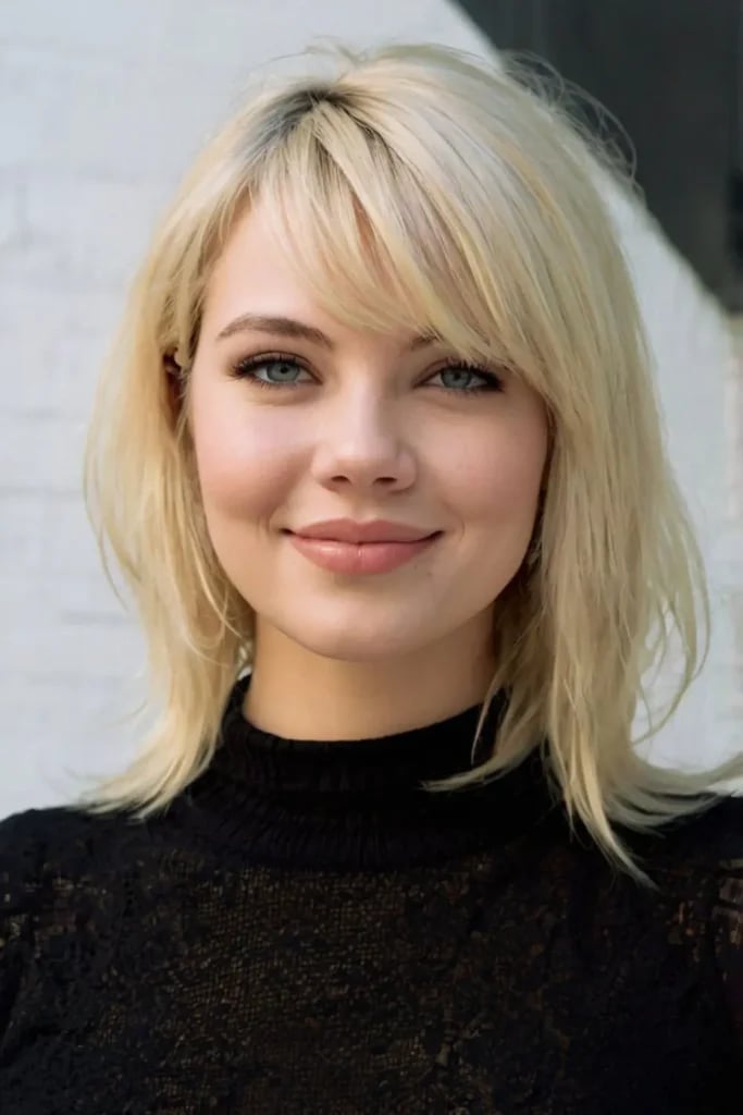 Ash Blonde Collarbone Waves With Soft Side Bangs — Simple Side Swept Bangs