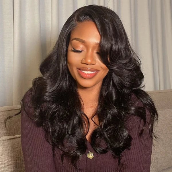 Long Dark Brown Waves With Side Swept Bangs — Simple Side Swept Bangs