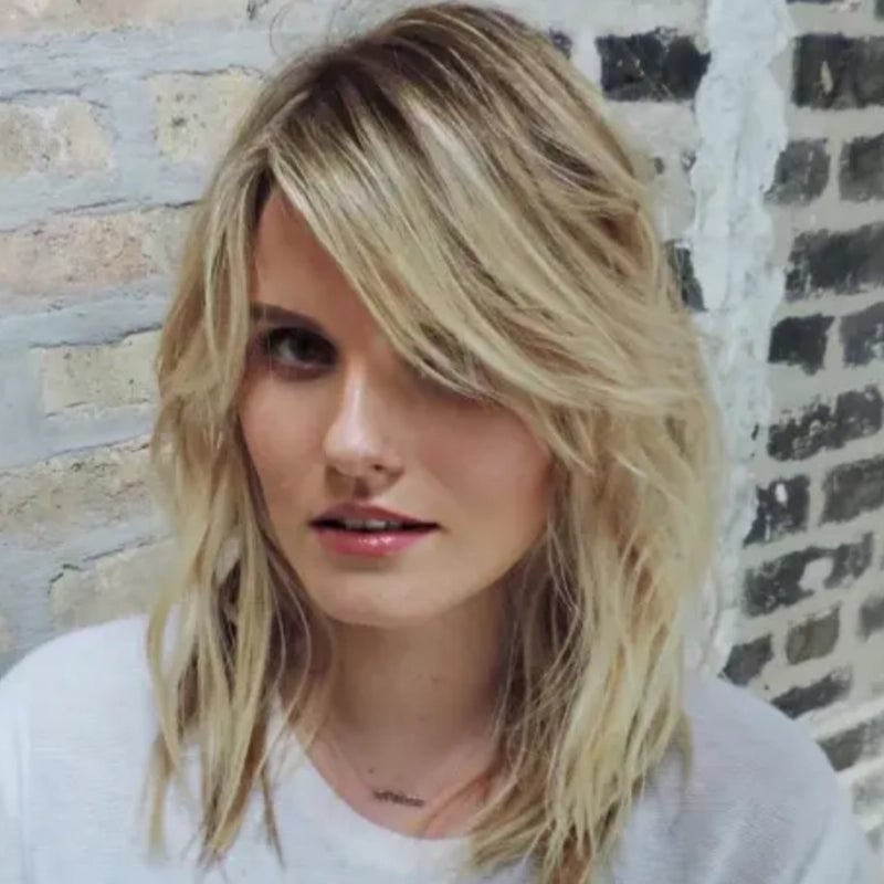 Caramel Balayage Lob With Side Swept Bangs — Simple Side Swept Bangs