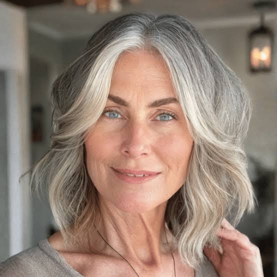 Chin Length Bob With Silver And Grey Highlights — Simple Silver Highlights