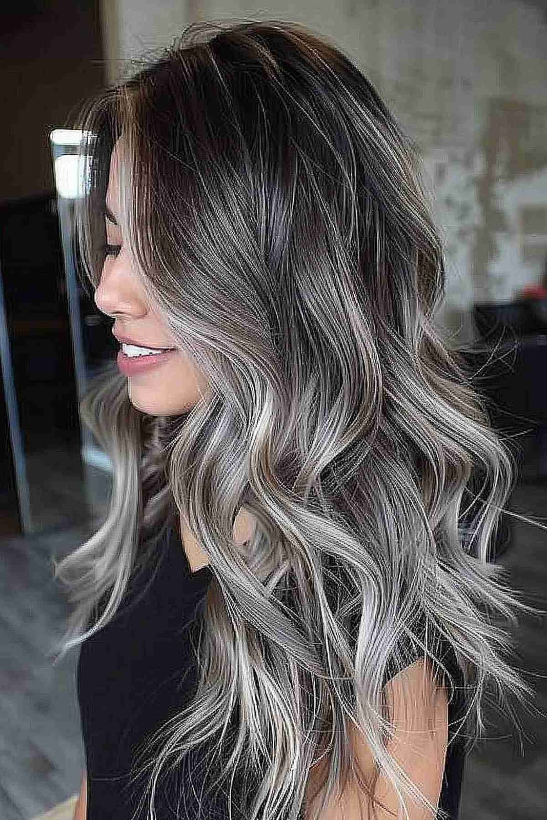 Mid-Back Length With Dark Base And Vibrant Silver Highlights — Simple Silver Highlights