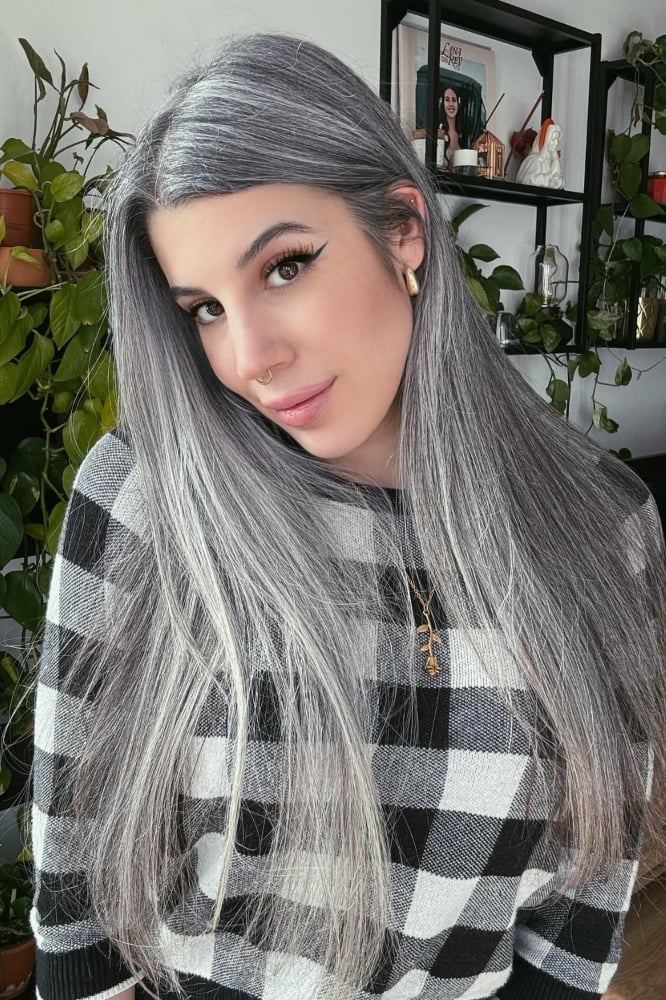 Mid-Back Straight Hair With Silver Highlights — Simple Silver Highlights