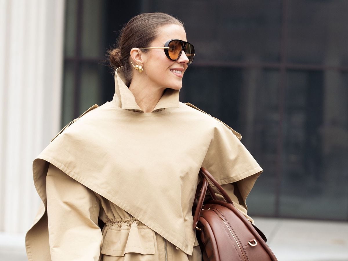 Oversized Beige Trench Coat with Dramatic Collar — Simple Slicked Back
