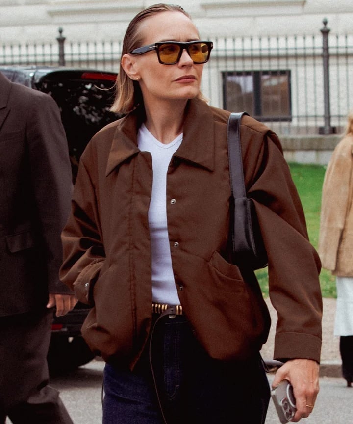 Oversized Brown Jacket with Slicked Back Hair — Simple Slicked Back