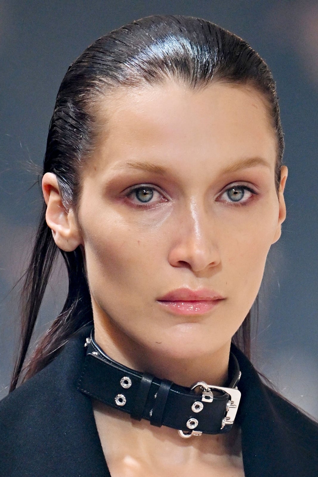 Black Blazer with Studded Leather Choker — Simple Slicked Back