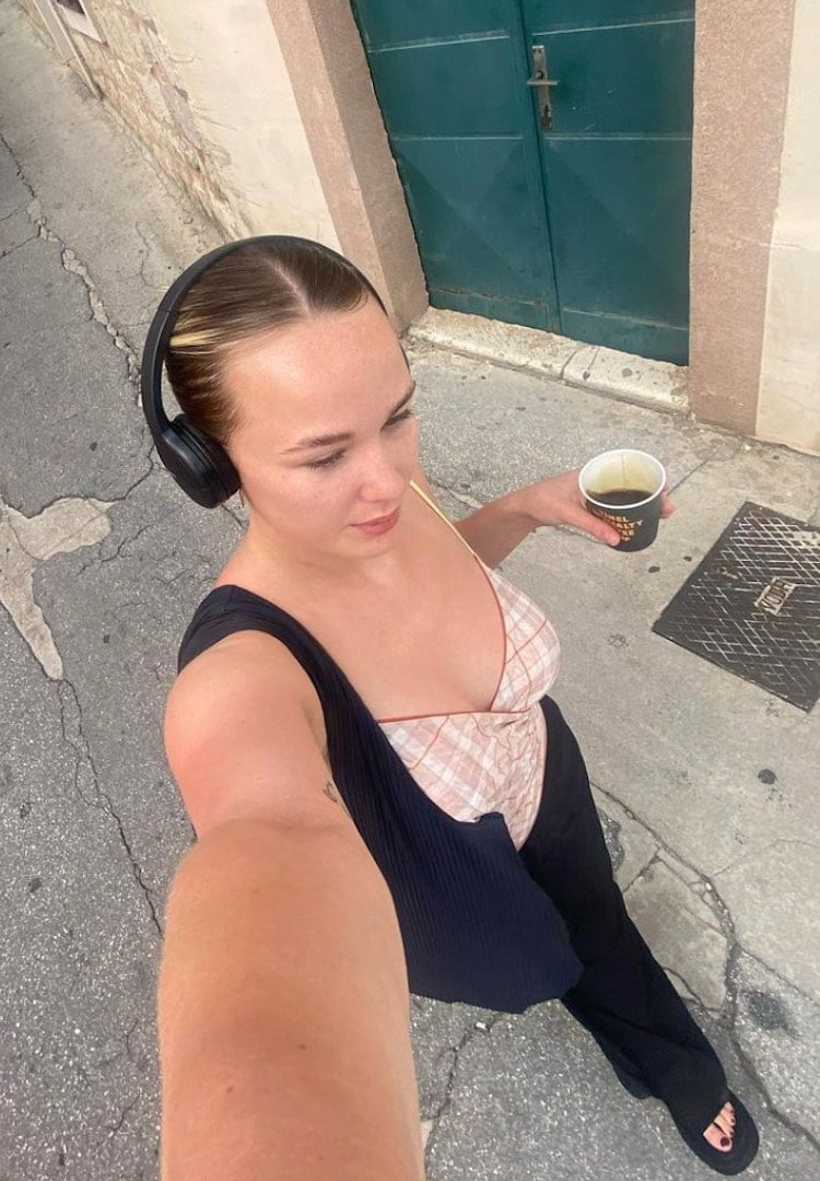 Plaid Top with Slicked Back Bun and Headphones — Simple Slicked Back