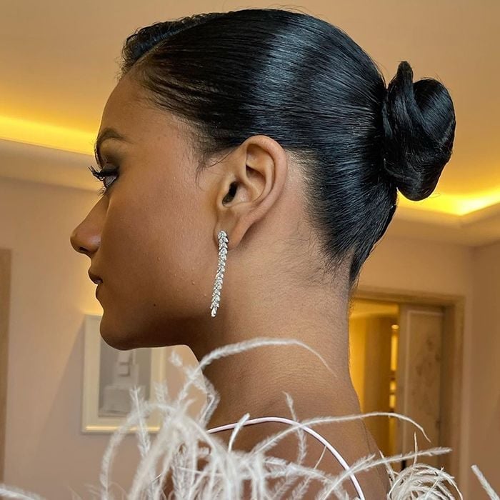 Slicked Back Bun with Dramatic Dangling Earrings — Simple Slicked Back