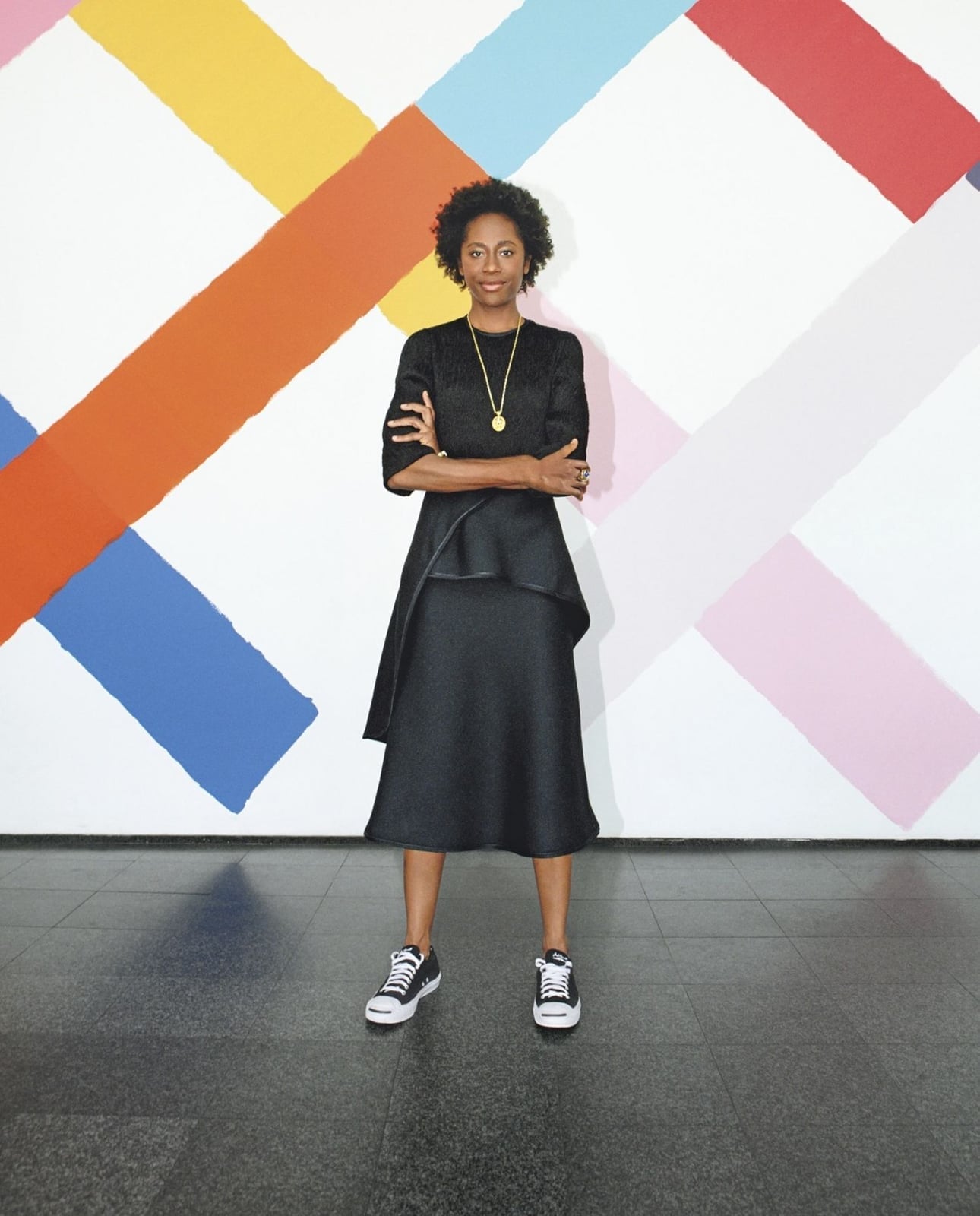 Black Dress With Peplum Detail And Sneakers Black Dress With Peplum Detail And Sneakers — Simple Smart Casual Outfits