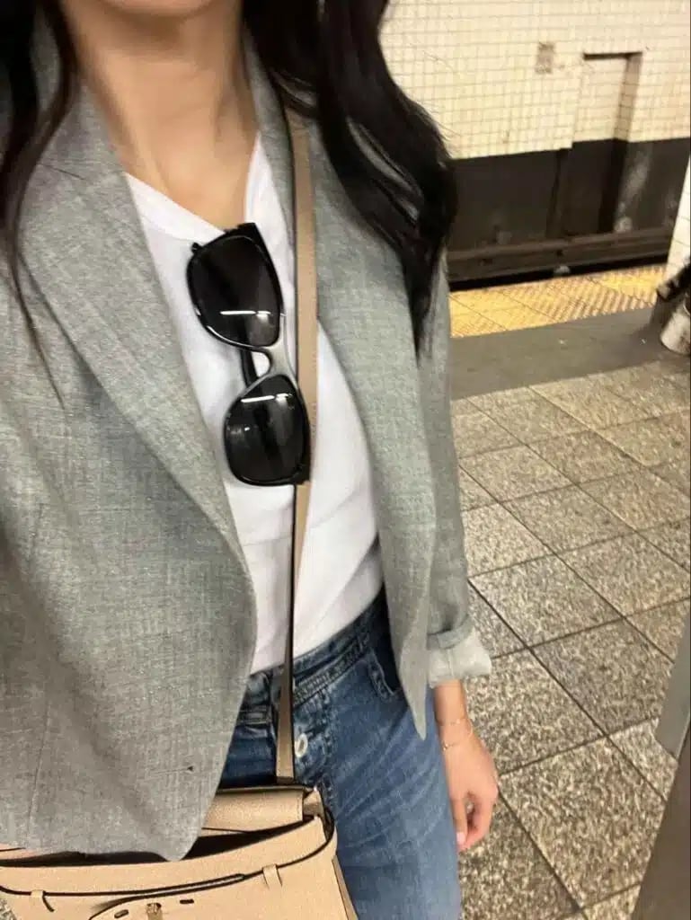 Grey Blazer Over White T-Shirt Grey Blazer Over White T-Shirt — Simple Smart Casual Outfits