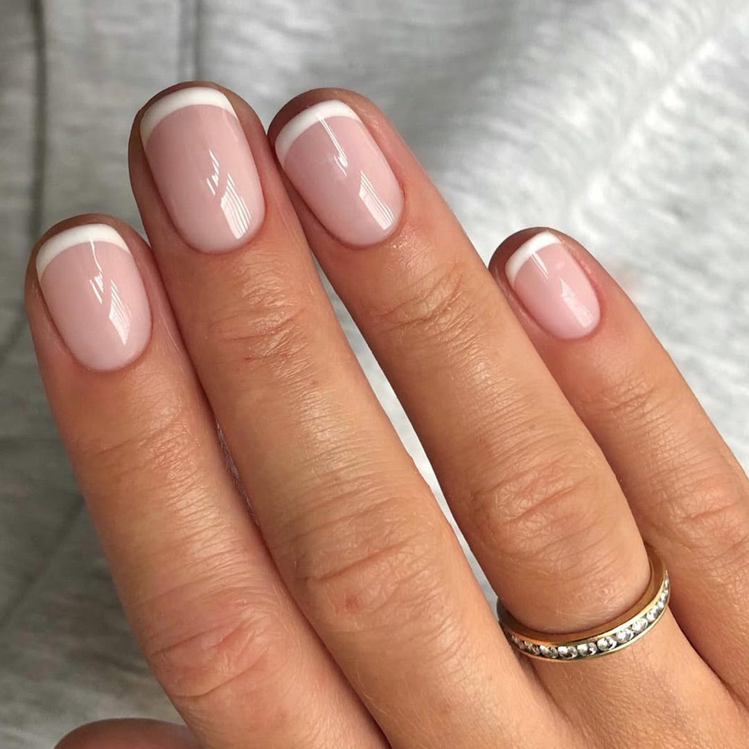 Medium Squoval Nude Pink French Manicure Nails — Simple Squoval Nails