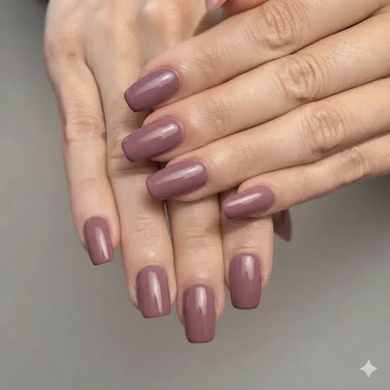 Short Squoval Muted Mauve-Pink Glossy Nails — Simple Squoval Nails