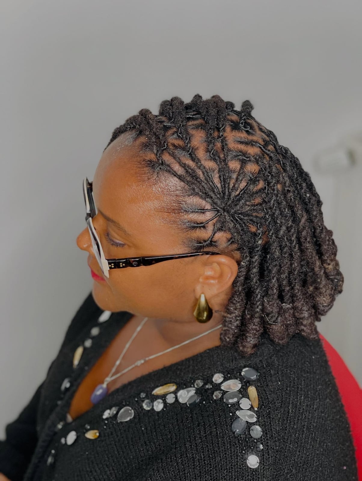 Chin Length Black Wavy Locs Braided Face Framing, Close-Up Take Chin Length Black Wavy Locs Braided Face Framing, Close-Up Take — Simple Starter Locs