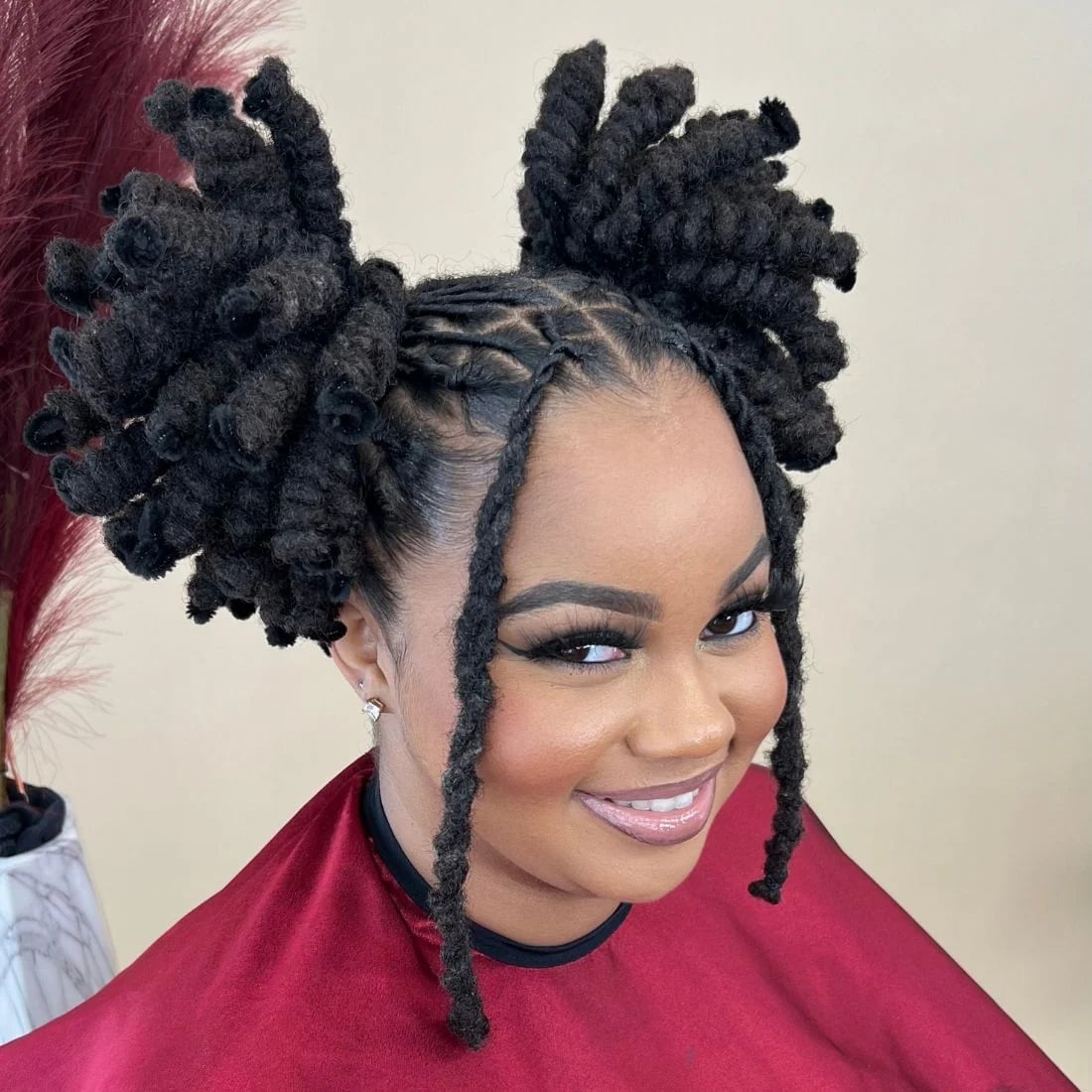 Mid-Back Locs Ponytail Geometric Braids Highlights Mid-Back Locs Ponytail Geometric Braids Highlights — Simple Starter Locs