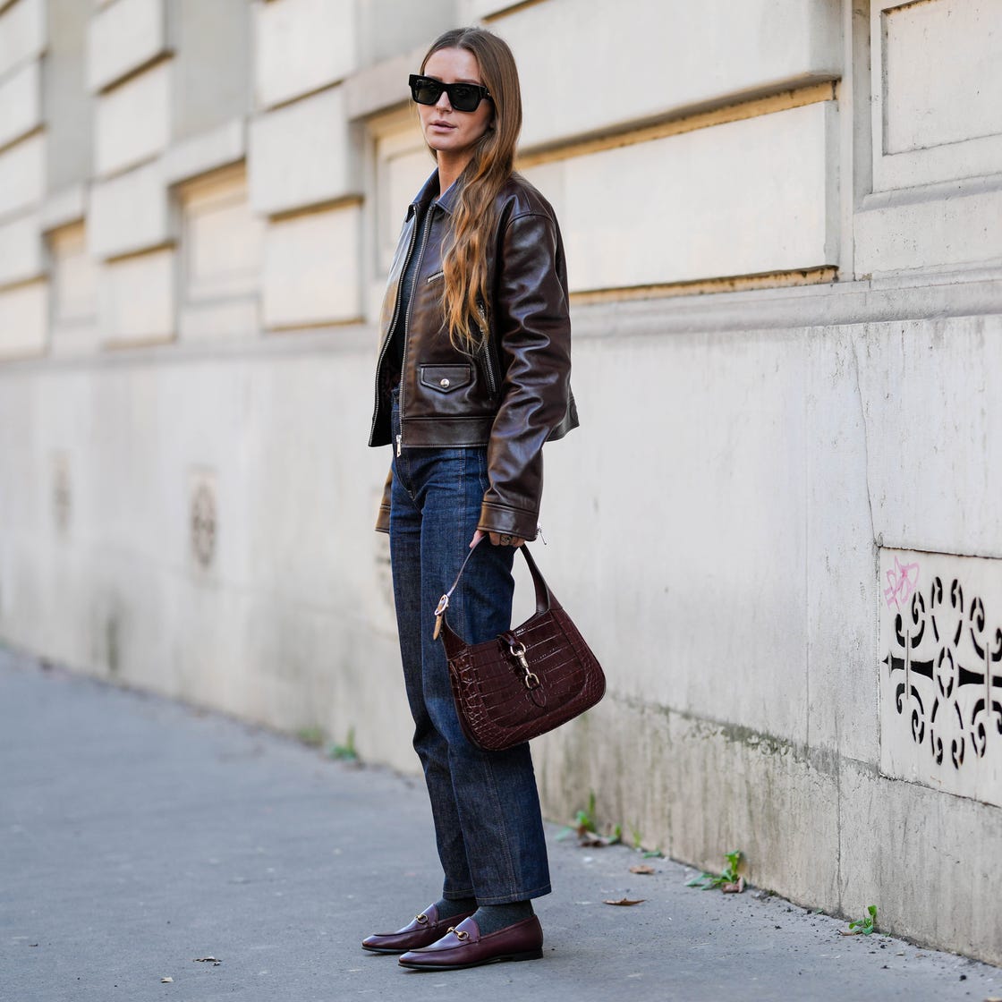 Dark Blue Straight Leg Jeans with Leather Jacket Dark Blue Straight Leg Jeans with Leather Jacket — Simple Straight Leg Jeans Outfits