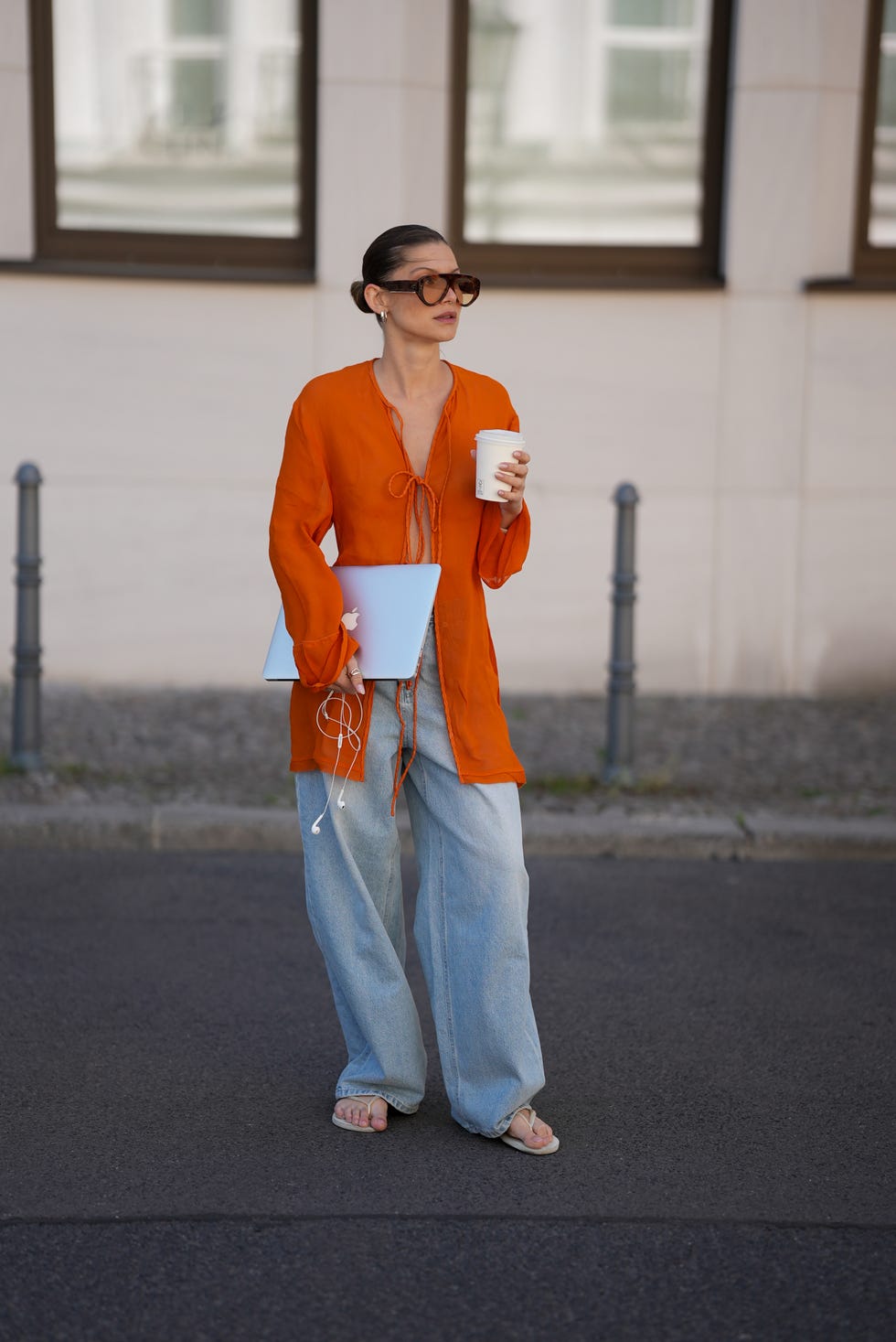Orange Tie Front Shirt With Denim Jeans Orange Tie Front Shirt With Denim Jeans — Simple Streetwear Style