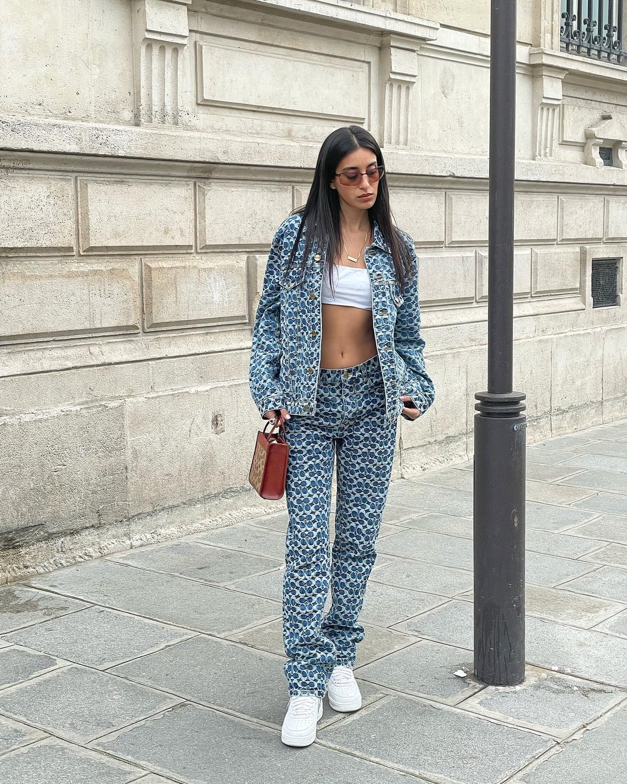 Denim Set With White Crop Top Denim Set With White Crop Top — Simple Streetwear Style