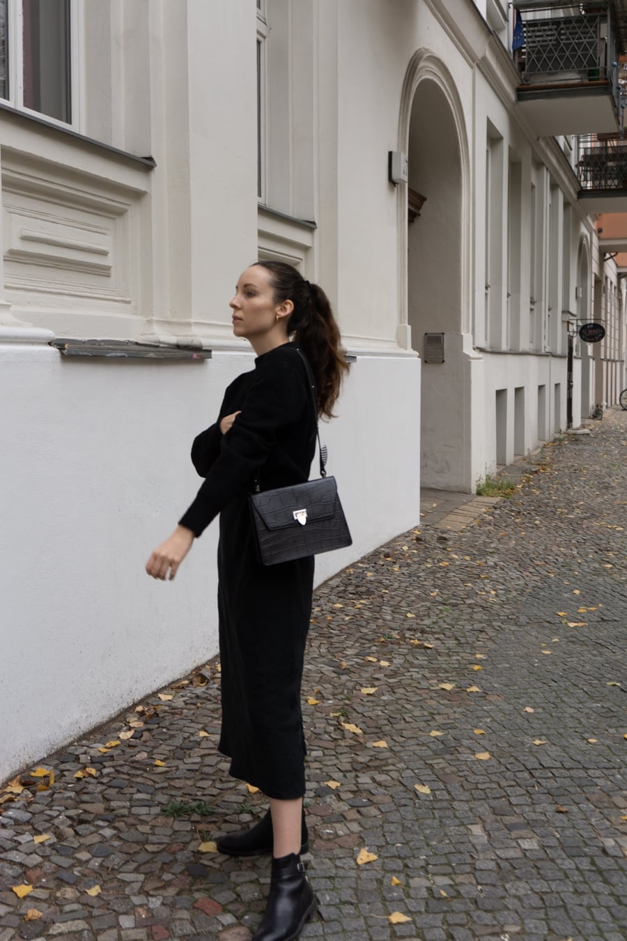 Black Long-Sleeve Dress with Black Ankle Boots Black Long-Sleeve Dress with Black Ankle Boots — Simple Style Inspo
