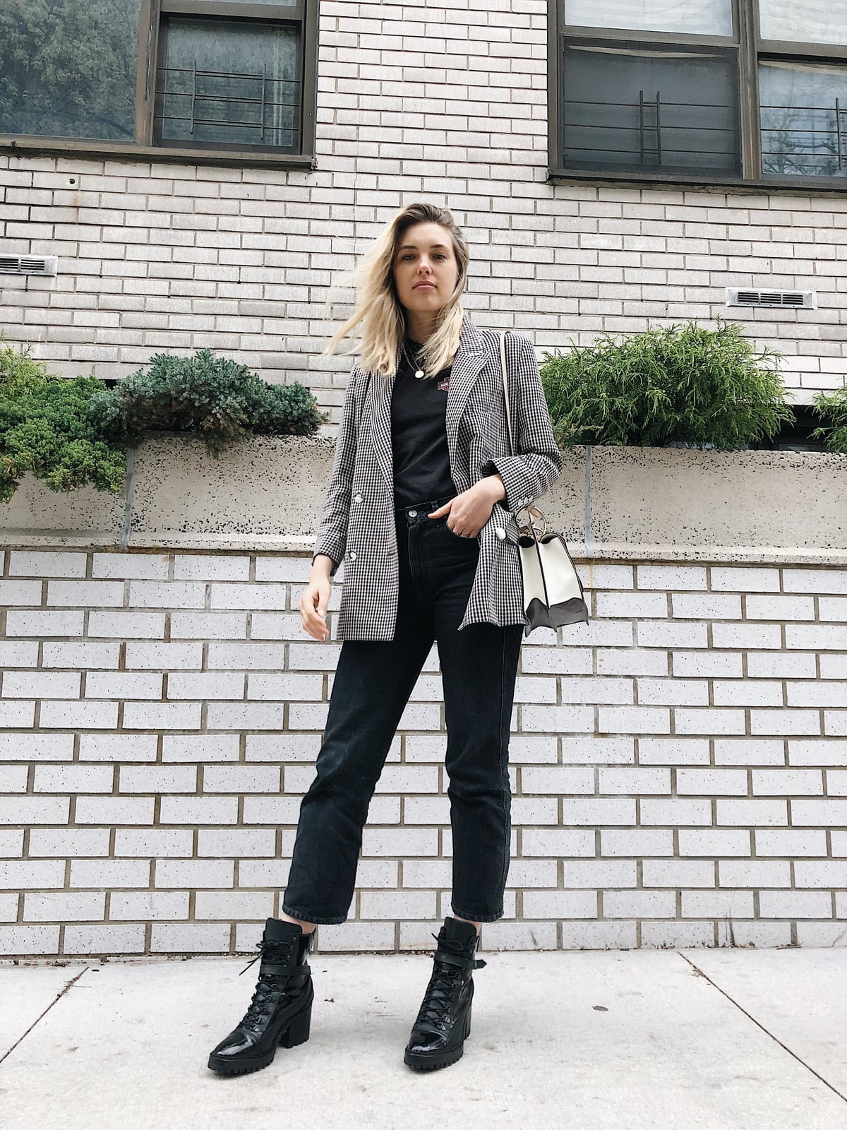Houndstooth Blazer with T-Shirt and Charcoal Jeans Houndstooth Blazer with T-Shirt and Charcoal Jeans — Simple Style Inspo