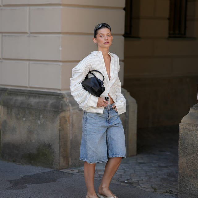 Oversized Striped Shirt with Long Denim Shorts Oversized Striped Shirt with Long Denim Shorts — Simple Style Inspo