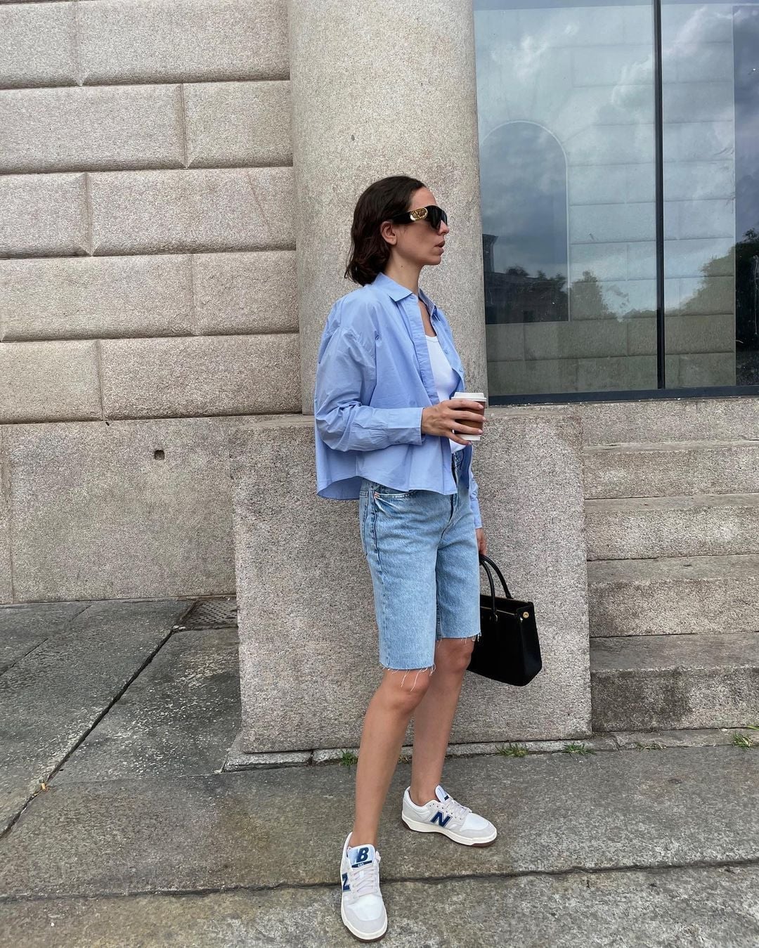 Oversized Light Blue Shirt with Denim Shorts Oversized Light Blue Shirt with Denim Shorts — Simple Style Inspo