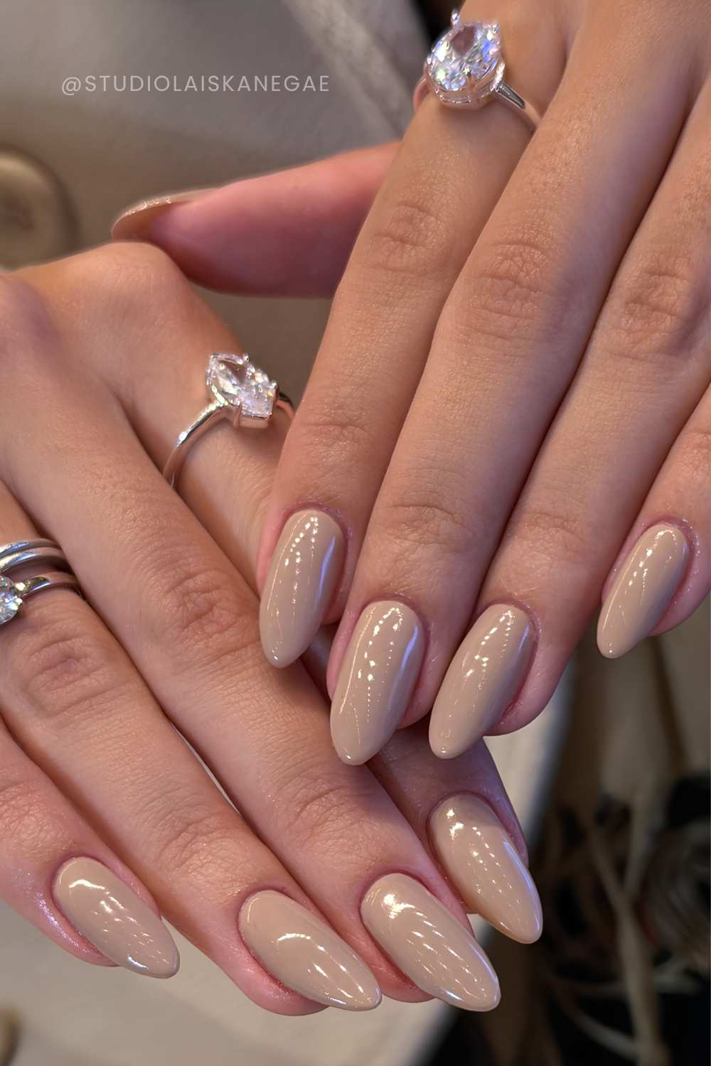 Uniform Glossy Light Taupe Medium Almond Nails Uniform Glossy Light Taupe Medium Almond Nails — Simple Taupe Nails