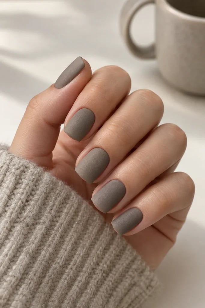 Velvety Matte Taupe Short Square Nails Velvety Matte Taupe Short Square Nails — Simple Taupe Nails