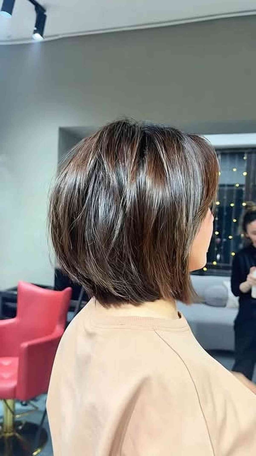 Chin Length Stacked Bob From Back Chin Length Stacked Bob From Back — Simple Textured Bob