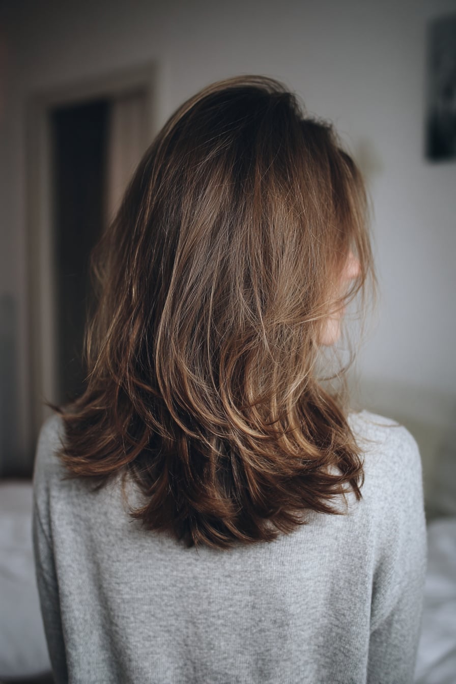 Mid-Back Brown Hair With Soft Waves — Simple Thinning Hairstyles