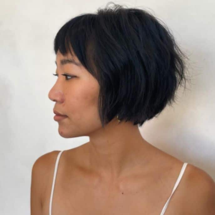 Short Dark Brown Bob With Micro Bangs — Simple Thinning Hairstyles
